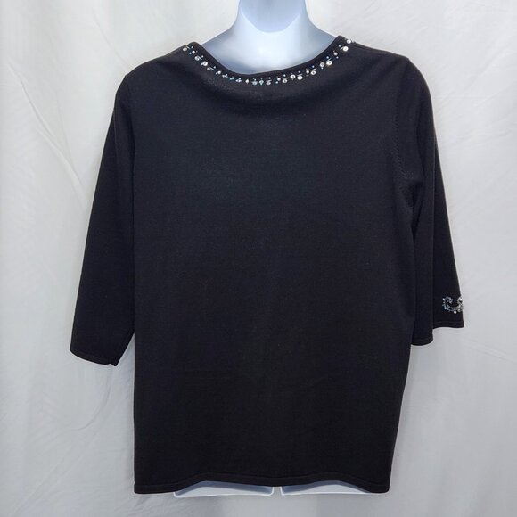 Quacker Factory Beaded Sweater Womens 2X Black Plus Rhinestone Stretch Top MM03X - Picture 3 of 8